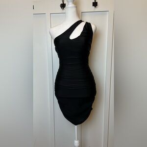 PRIVY Sexy Mini Dress Black Size Small Bodycon Keyhole One Shoulder Short